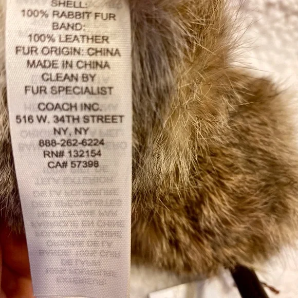 Coach Rabbit Fur Earmuffs, Winter Leather Black Band, Fur Ear Cover. MSRP $298 - Picture 4 of 4
